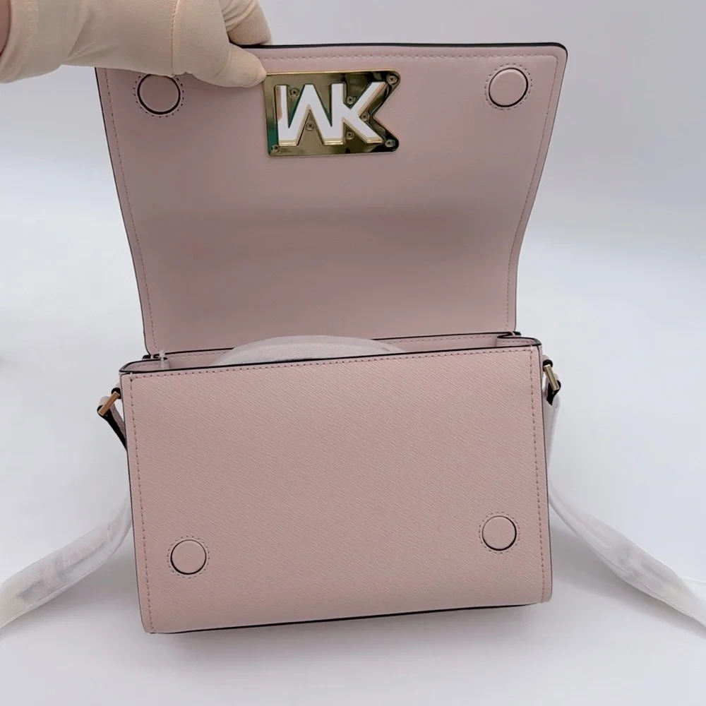 MICHAEL MICHAEL KORS Mimi Medium Leather Messenger Crossbody Bag Powder Blush